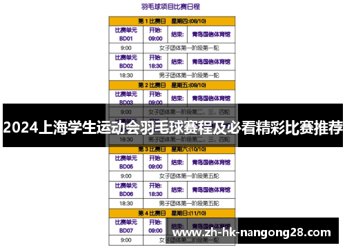 2024上海学生运动会羽毛球赛程及必看精彩比赛推荐