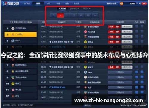 夺冠之路：全面解析比赛级别赛事中的战术布局与心理博弈